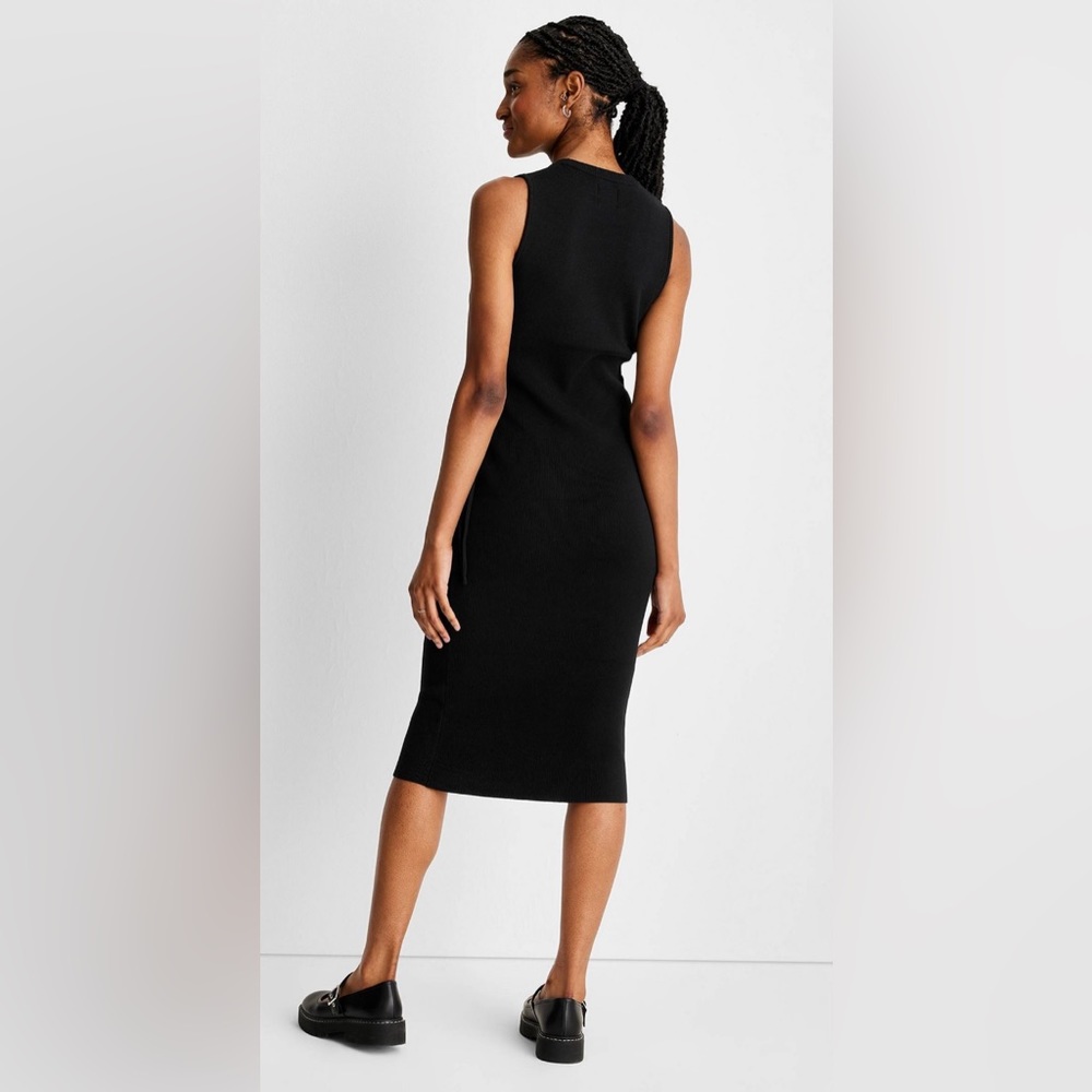 Women’s Side-Tie MIDI Sweater Dress- Future Collective Black Medium - Picture 2 of 5